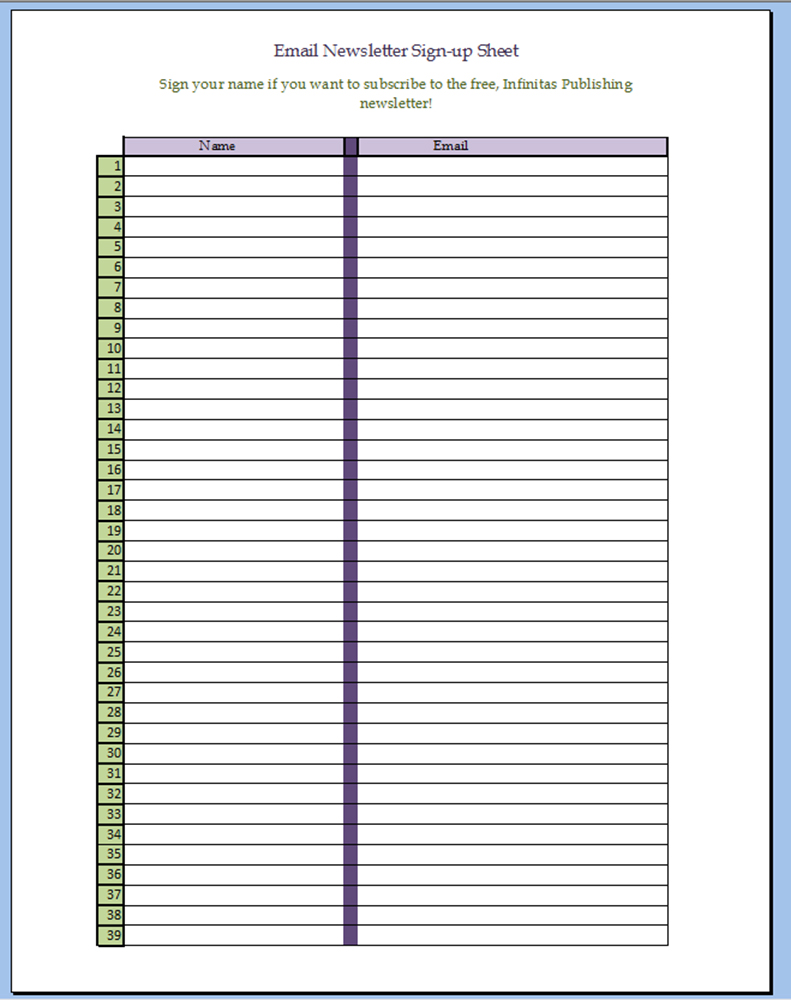 Excel - Newsletter Signup Sheet